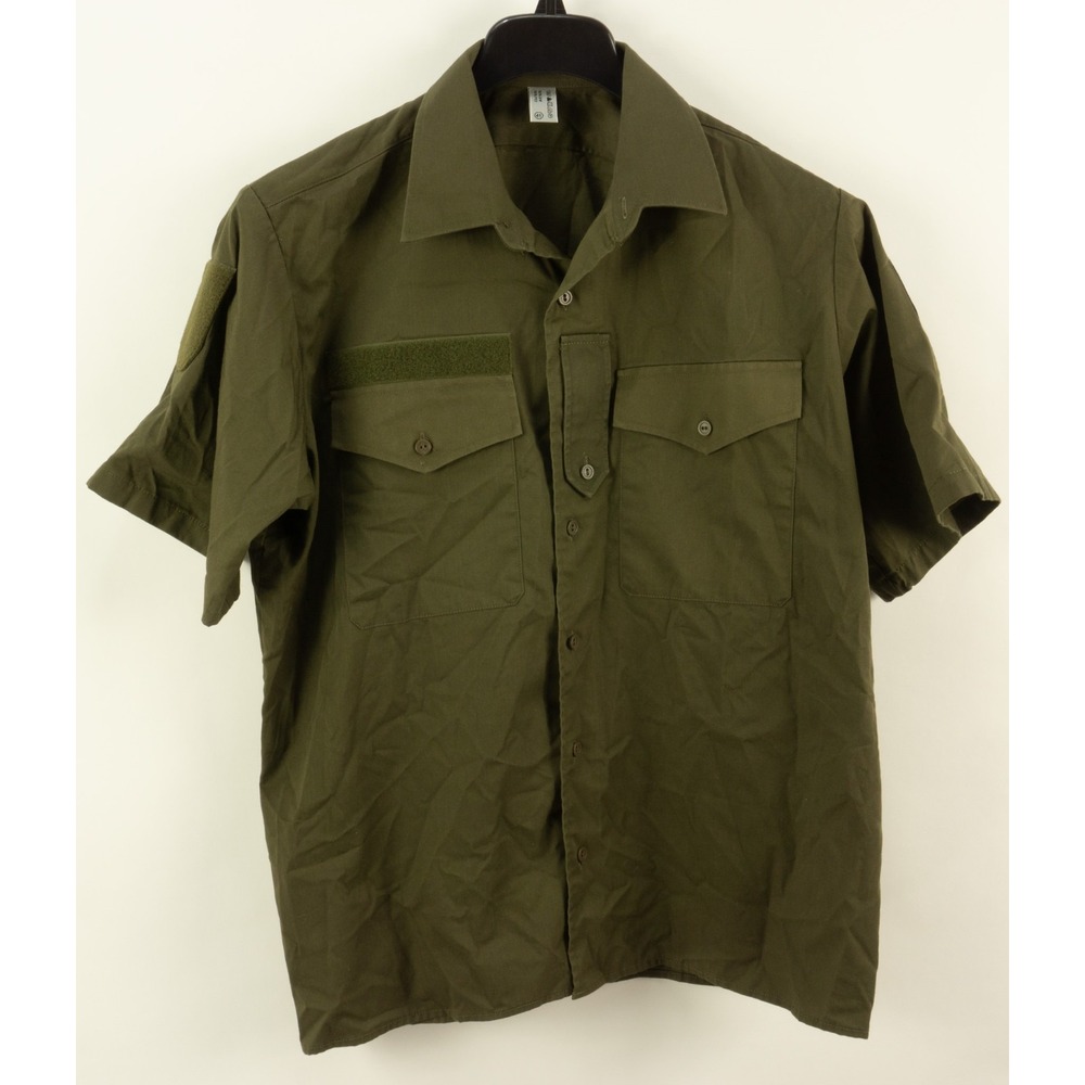 Austria Military Combat Shirt Mens Large 41 Green Short Sleeve Patch Button Up